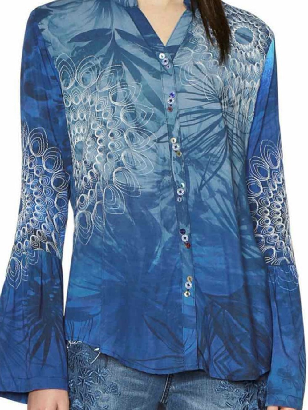 Desigual batinga blue blouse embroidered medium